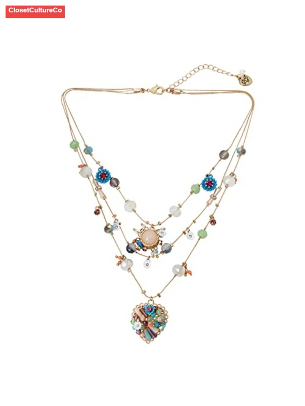 Layered Butterfly Charm Necklace Gold Tone Adjustable 16in